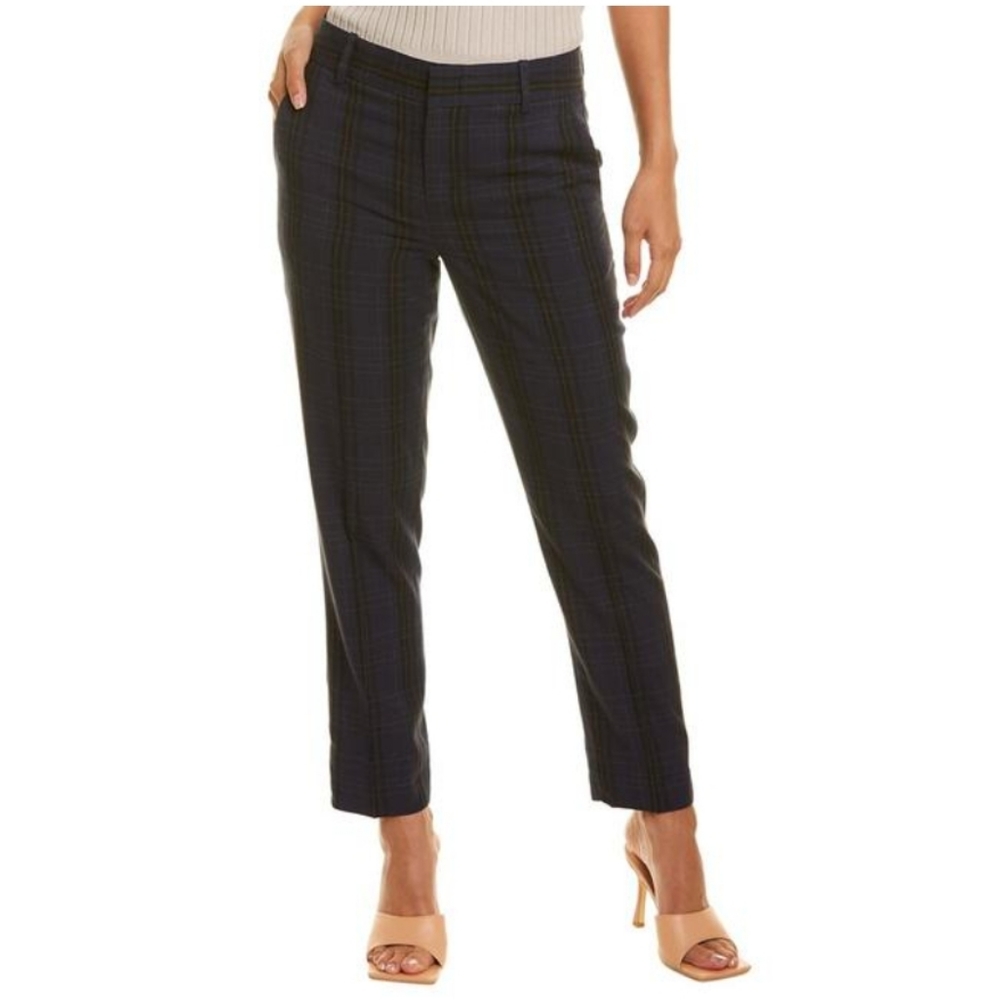 VINCE Soft Modern Plaid Tapered Trouser Pants Size 6 Navy Blue - Picture 3 of 8